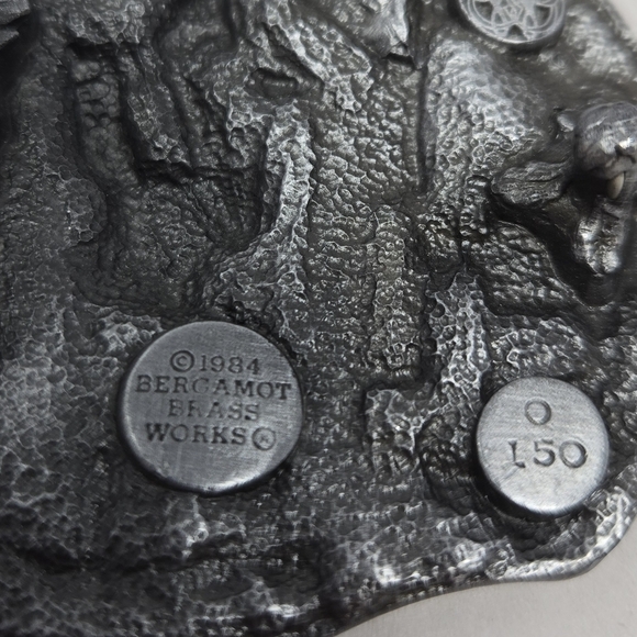 Bergamont Vintage 1984 Brass Works 150 Belt Buckle 3D Native American On Horse - Picture 7 of 11